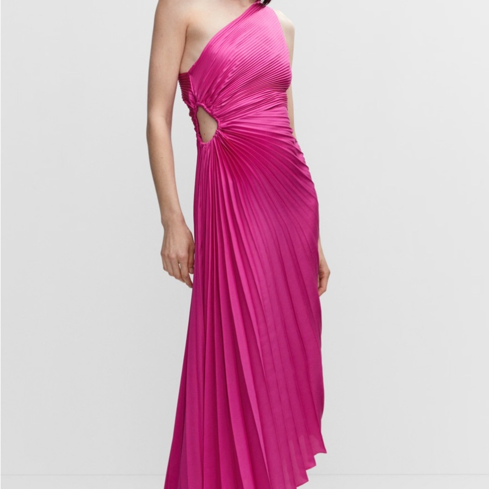 Mango One Shoulder Fuchsia Dress